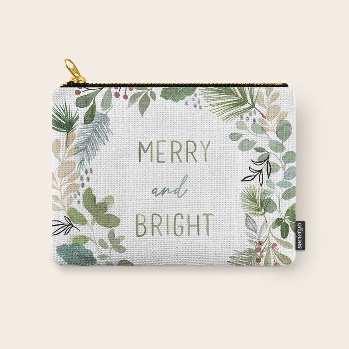 Merry & Bright Watercolor Wreath Carry All Pouch