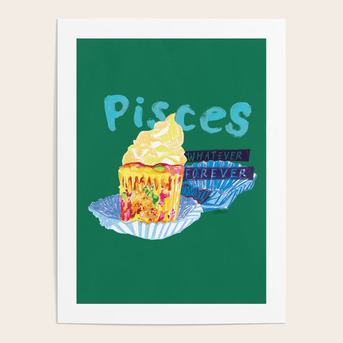 Pisces Chill Vibes In Chive Green | Zodiac Series  Poster