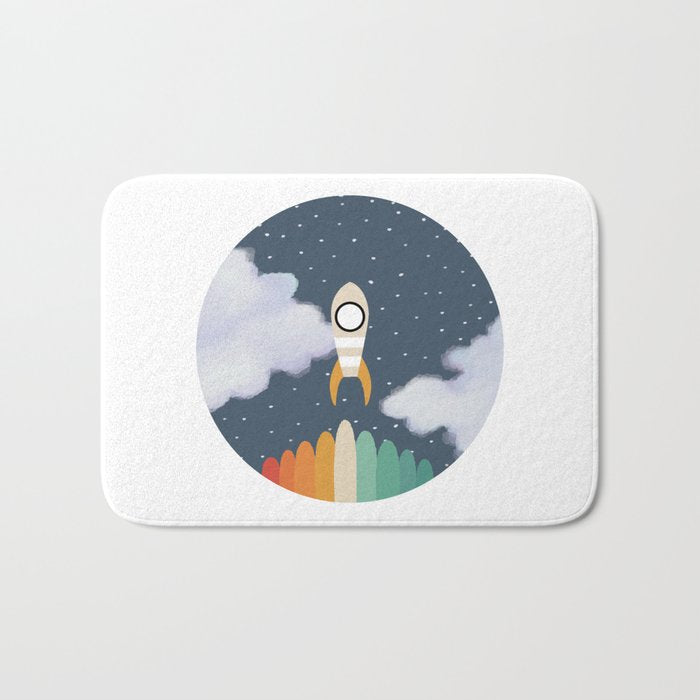 Space Rocket Print, Galaxy Outer Space Pattern Bath Mat
