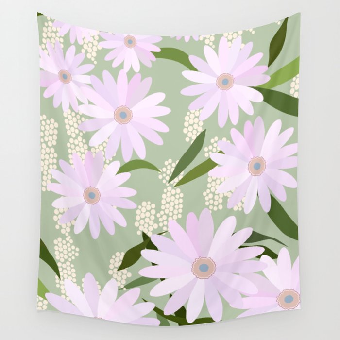 Playful Daisies | 01 - Lilac And Pastel Green Wall Tapestry
