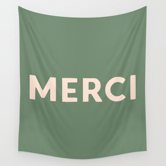 Merci French Retro Hand Lettering Wall Tapestry
