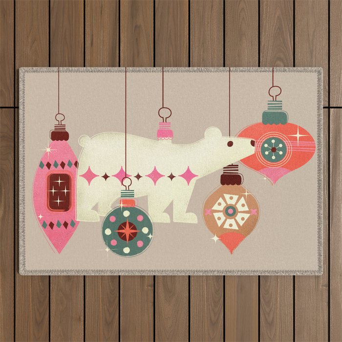 Festive Baubles With A Polar Bear Outdoor Rug
