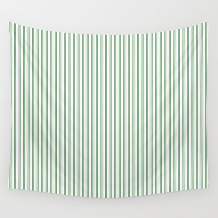 Fern Green And White Micro Vertical Vintage English Country Cottage Ticking Stripe Wall Tapestry