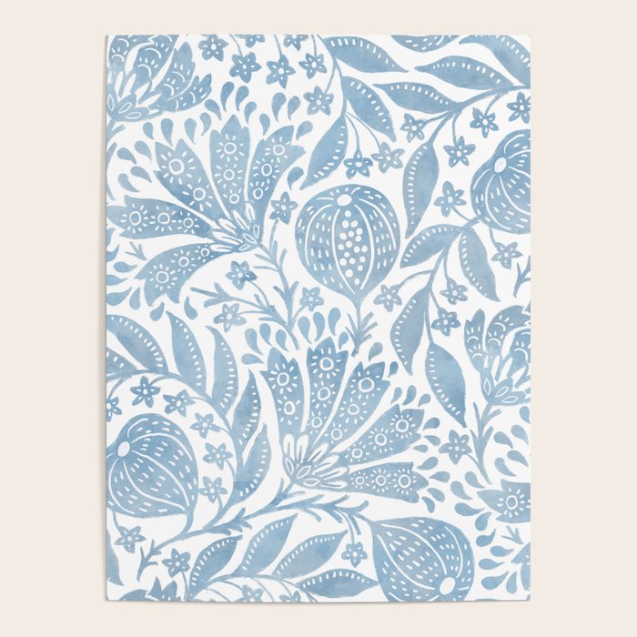 French Country Fig Garden In Blue Poster