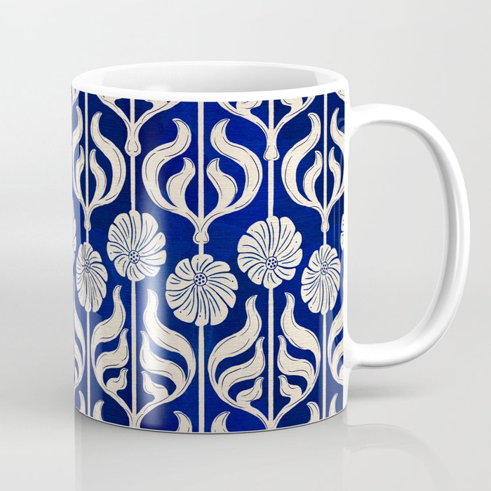 Art Deco Florals On Dark Blue Coffee Mug