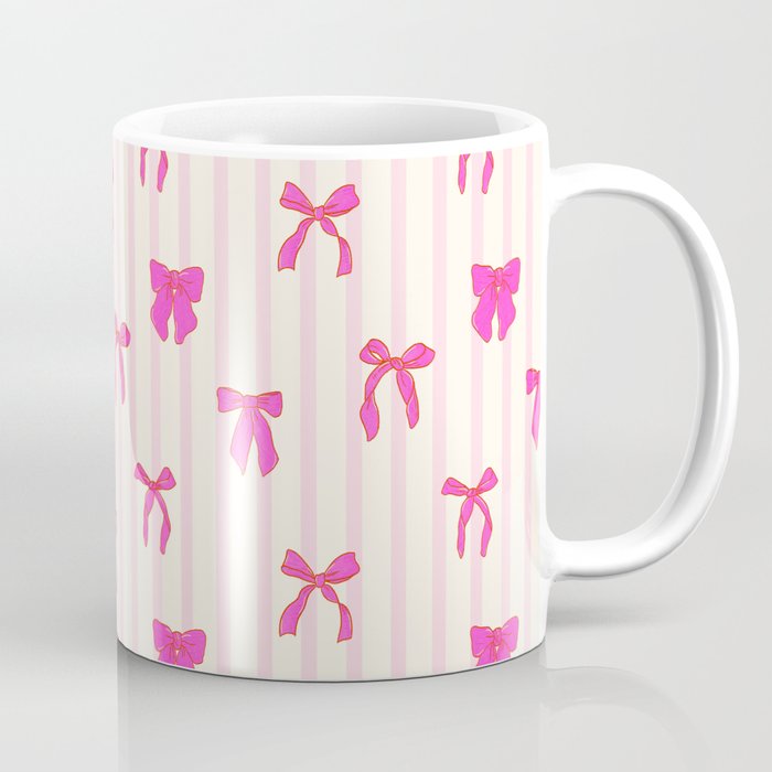 Classic Hot Pink Bows And Stripes Coffee Mug
