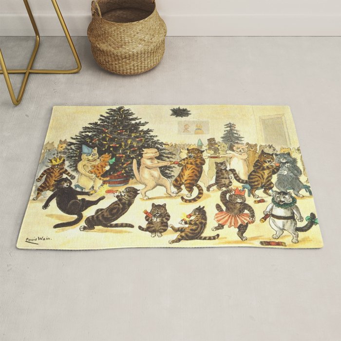 'Christmas Party Cats' By Louis Wain Vintage Cat Art Rug