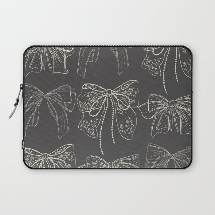 Romantic Bows Gray Pattern Laptop Sleeve