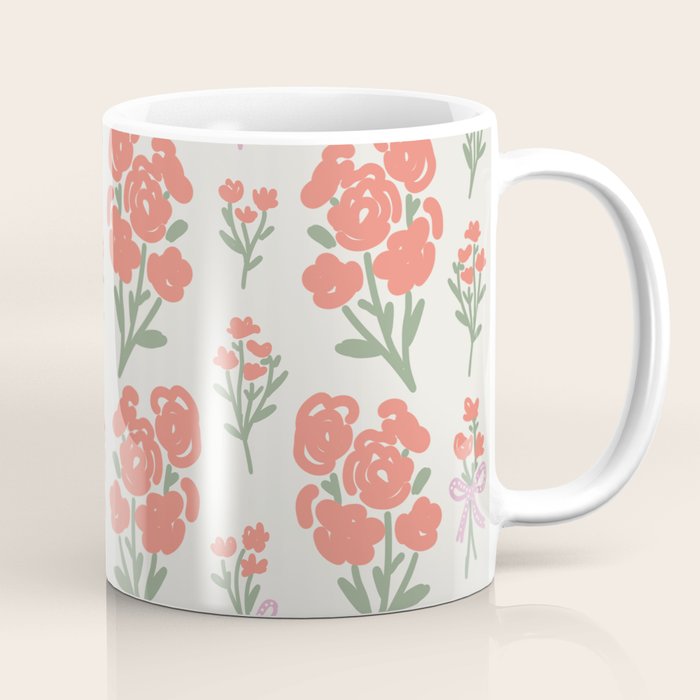 Preppy Grandmillennial Cute Red Flowers Coffee Mug