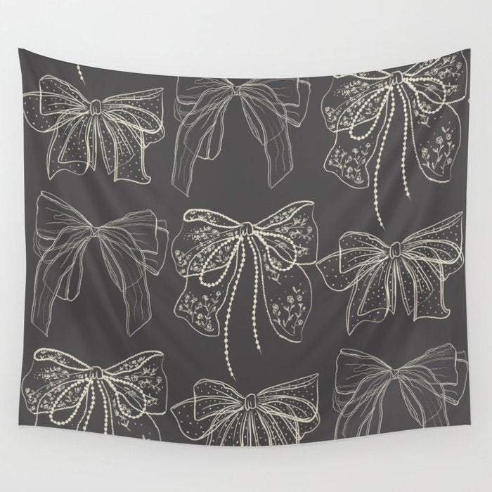 Romantic Bows Gray Pattern Wall Tapestry