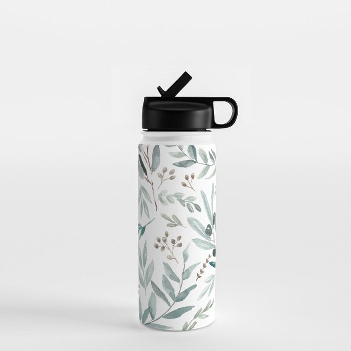 Botanical Eucalyptus Leaves Pattern Water Bottle