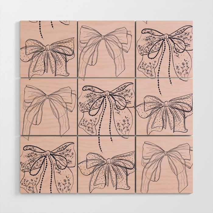 Romantic Lace Bows Pink Pattern Wood Wall Art
