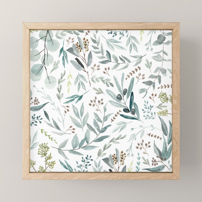 Botanical Eucalyptus Leaves Pattern Mini Art Print