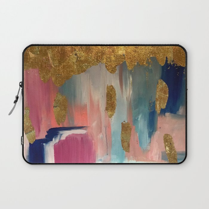 Gold Leaf & Indigo Blue Abstract Laptop Sleeve