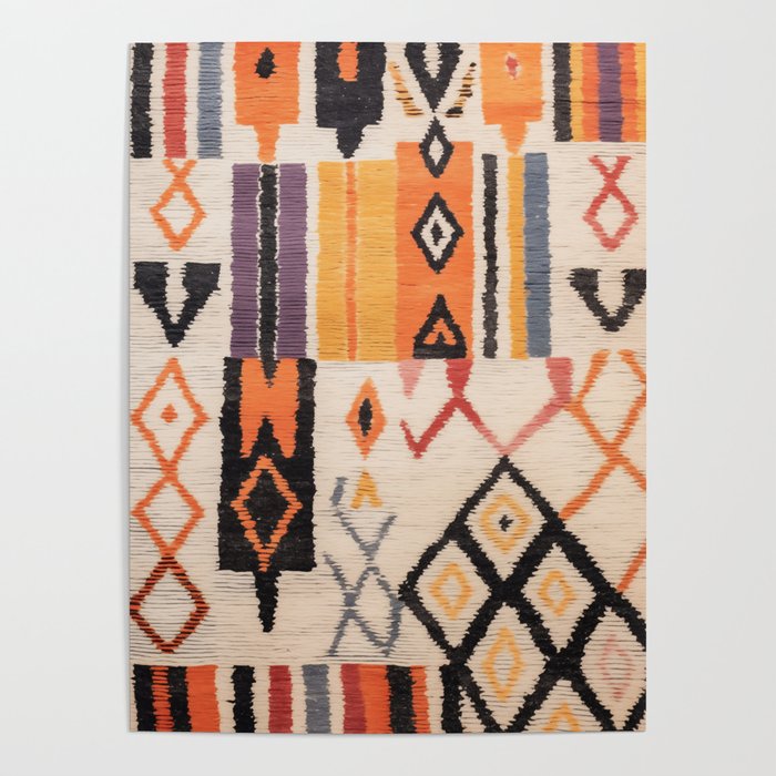 Moroccan Berber Rug Design No.54 - Multicolor, Ivory White Poster