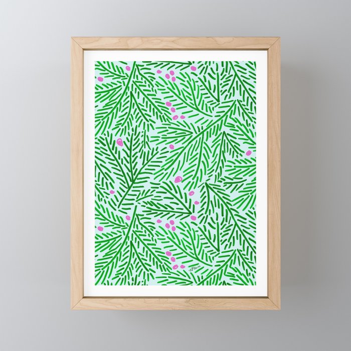 Winter Berries & Pine Branches In Green Mini Art Print