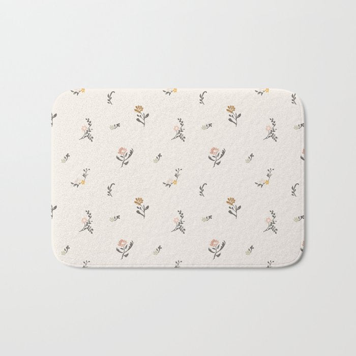 Sweet Pea Ditsy Floral - Pink, Charcoal, Mustard, Sage Bath Mat