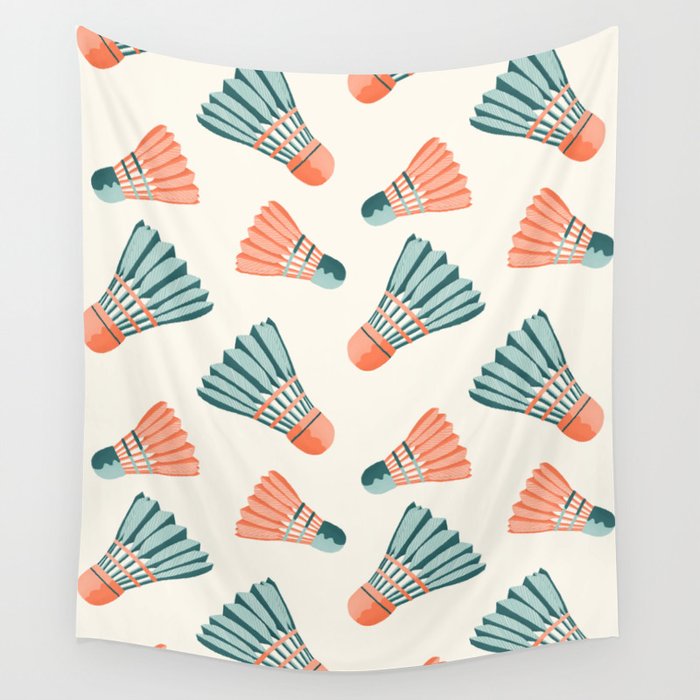 Orange And Teal Vintage Badminton Shuttlecocks Wall Tapestry