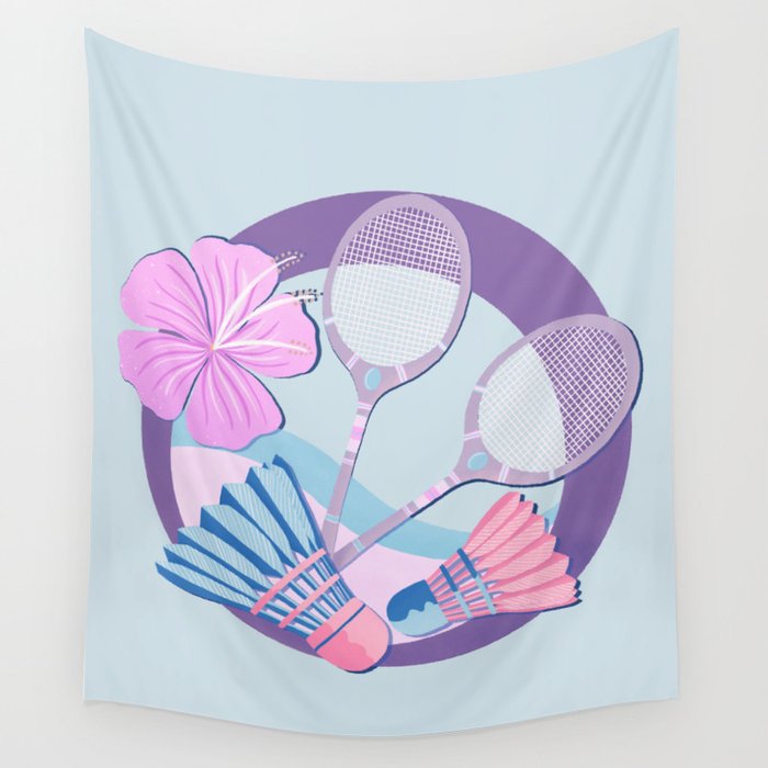Tropical Badminton Badge - Pastel Purple And Pink Wall Tapestry