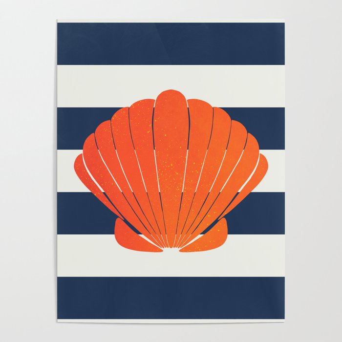 Orange Clamshell And Navy Stripes Poster