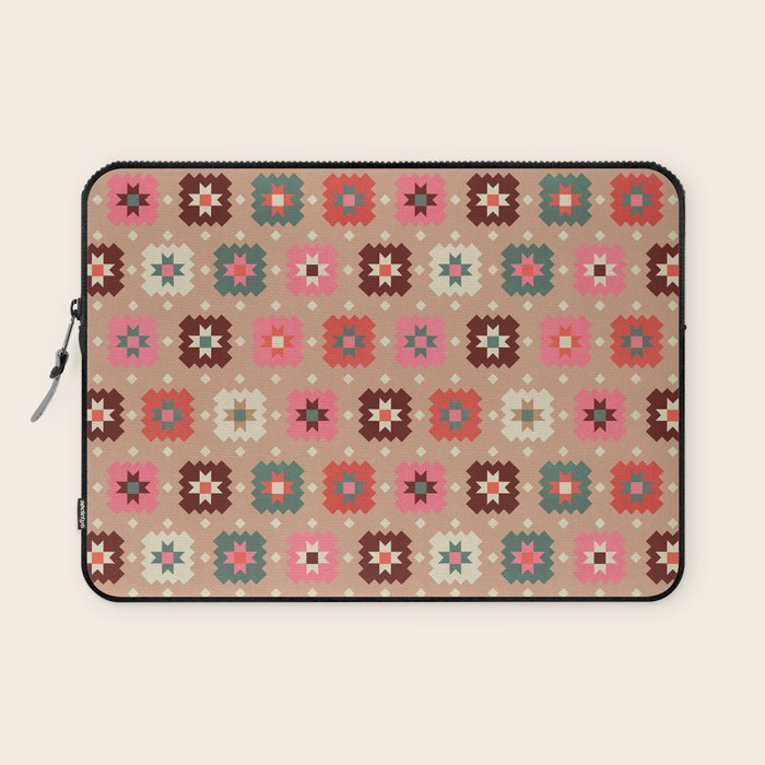 Festive Winter Quilt Tiles With Stars Laptop Sleeve