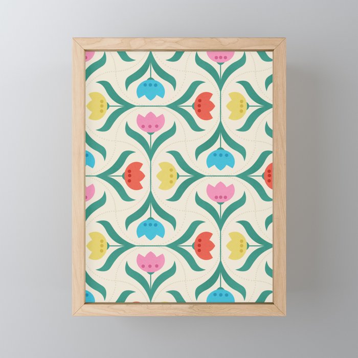 Vintage Tulips Patchwork Pattern Mini Art Print