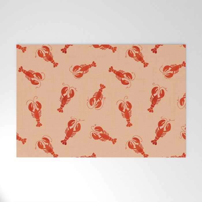 Classic Red Lobsters Pattern On Peach Welcome Mat