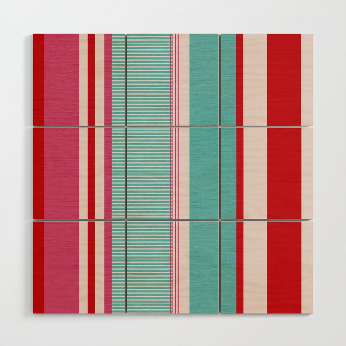 Bold Color Play Pink And Turquoise Stripes Wood Wall Art