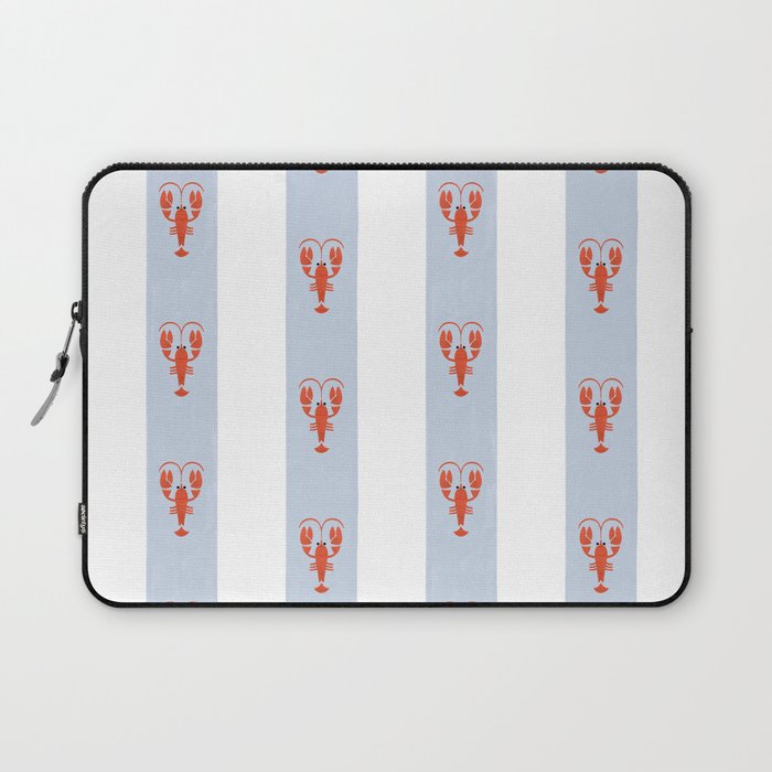 Red Lobsters On Hand-Painted Blue Stripes Laptop Sleeve