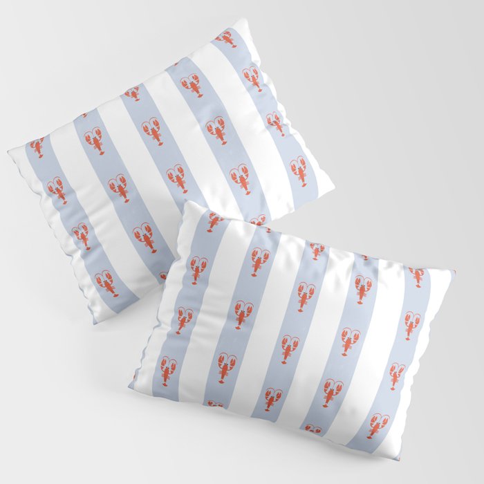 Red Lobsters On Hand-Painted Blue Stripes Pillow Sham
