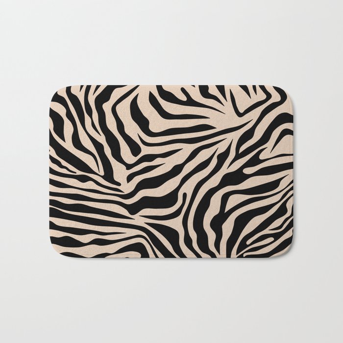 Zebra Print Zebra Stripes Wild Animal Print Zebra Pattern Modern Black And Beige Tan Light Brown Bath Mat