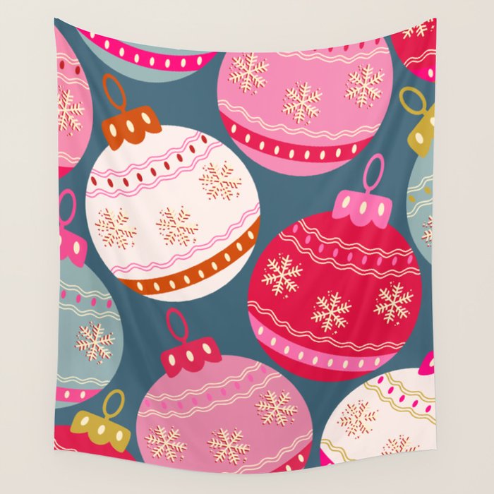 Retro Christmas Baubles Colorful Decorations Wall Tapestry