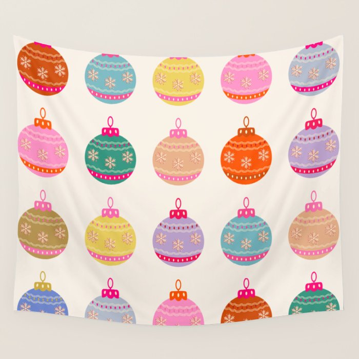 Retro Colorful Christmas Baubles Wall Tapestry