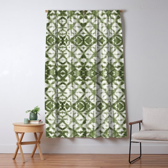 Shibori Olive Diamond Tie Dye Patetrn Window Curtain