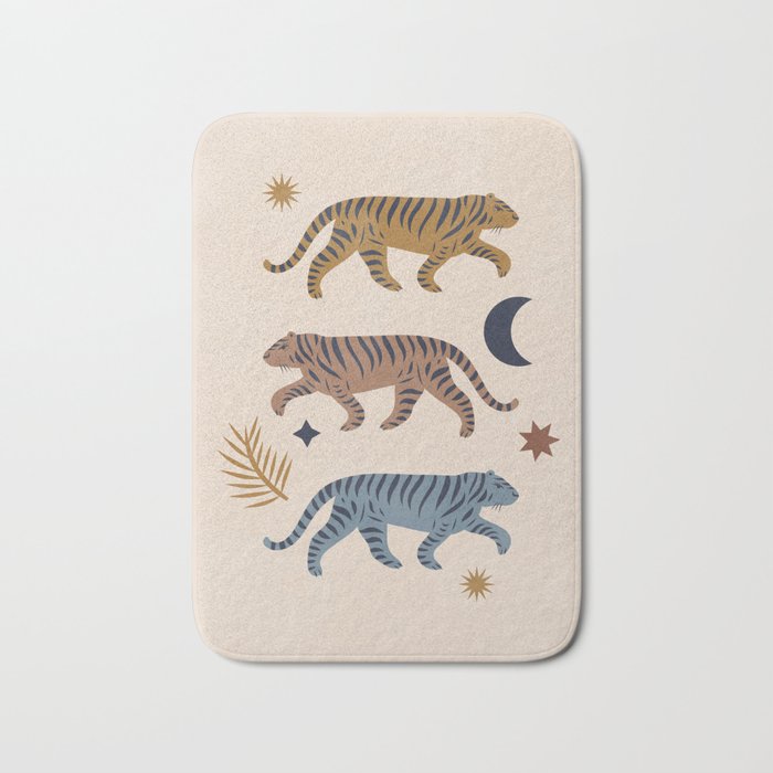 Celestial Tigers With Moon And Stars Bath Mat