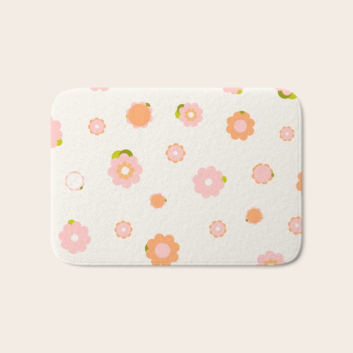 Peach Pink And Orange Flowers Pattern Bath Mat