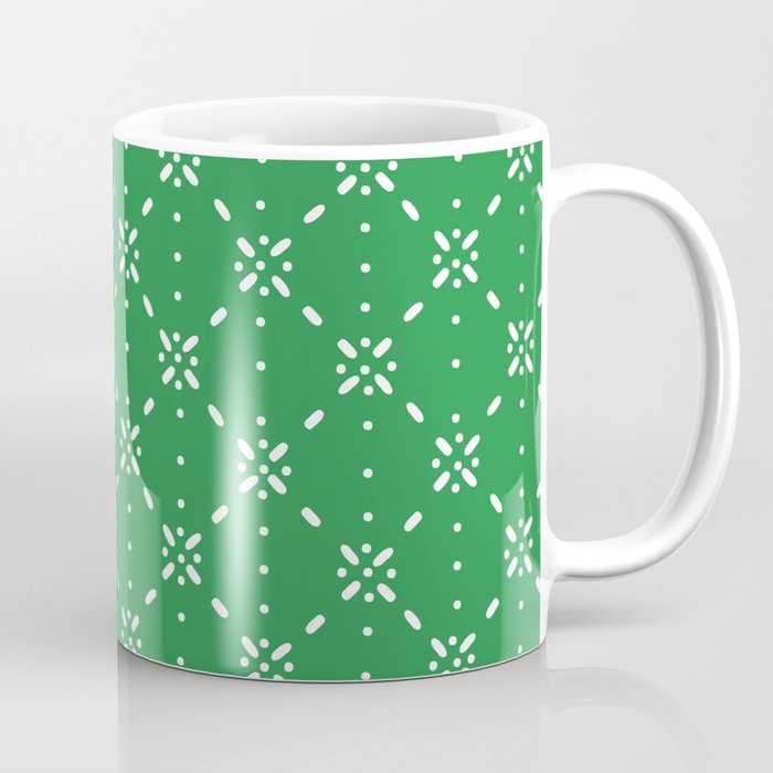 Christmas Snowflake Vector With Simple Modern White Stitches On Green Background Pattern Coffee Mug