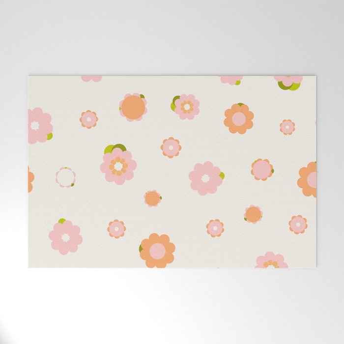 Peach Pink And Orange Flowers Pattern Welcome Mat