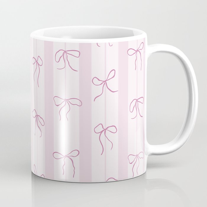 Coquette Pink Bows On A Vertical Stripes Background Coffee Mug