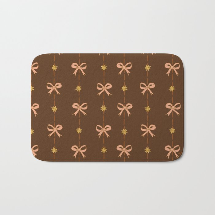 Cute Hair Bows And Stars In Brown And Peach Bath Mat