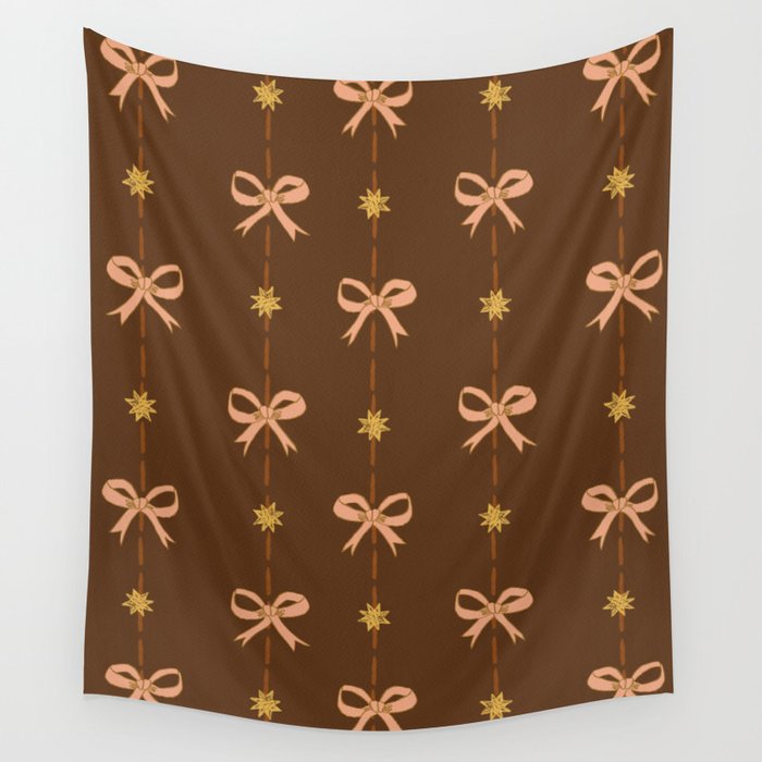 Cute Hair Bows And Stars In Brown And Peach Wall Tapestry