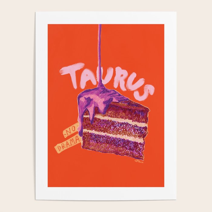 Taurus Birthday Cake In Burnt Orange Poster