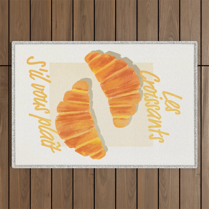 Croissants: Vintage Retro French Brunch Bakery Cafe Art Outdoor Rug