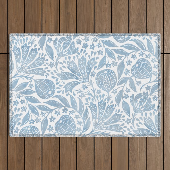French Country Fig Garden In Blue Outdoor Rug
