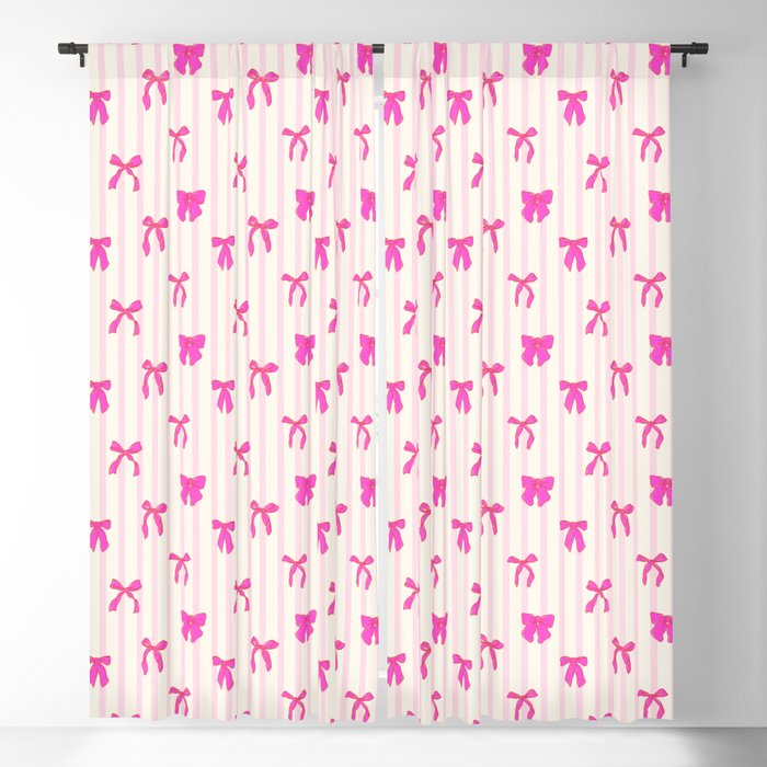 Classic Hot Pink Bows And Stripes Window Curtain