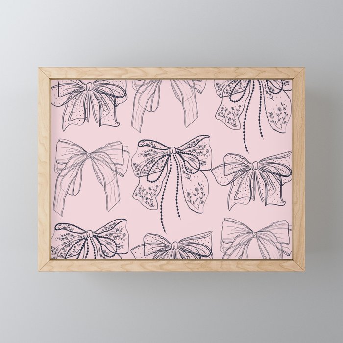 Romantic Lace Bows Pink Pattern Mini Art Print