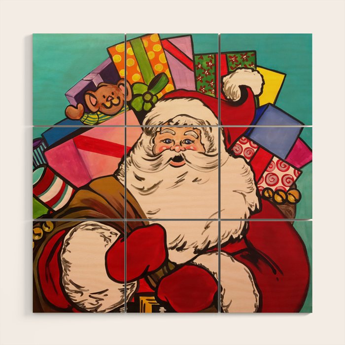 Santa Claus With Boxes Of Presents Wood Wall Art