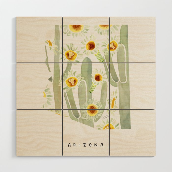Arizona State Saguaro Cactus Blossoms Wood Wall Art