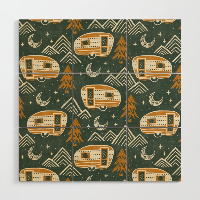 Little Camper - Forest Green And Gold Wood Wall Art