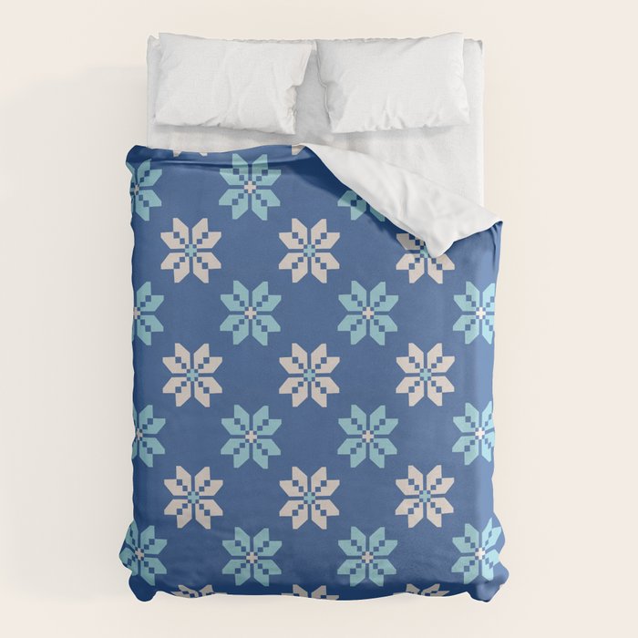 Contrasting Blues: Bethlehem Star Mosaic Duvet Cover